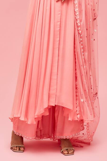 Nachiket Barve Peach Dupatta Tulle, Kurta Georgette, Lining Floral Embroidered Anarkali Set at Aza Fashions Nachiket Barve_Peach Dupatta Tulle, Kurta Georgette, Lining Floral Embroidered Anarkali Set _at_Aza_Fashions