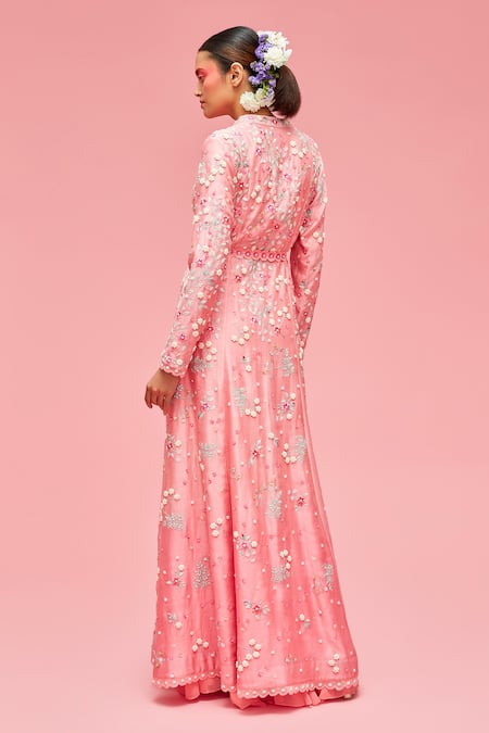 Shop Nachiket Barve Peach Jacket And Bustier Chanderi, Lining Shantoon, Sharara Embroidered & Set at Aza Fashions Shop_Nachiket Barve_Peach Jacket And Bustier Chanderi, Lining Shantoon, Sharara Embroidered & Set _at_Aza_Fashions