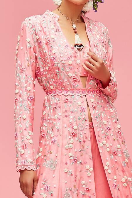 Buy Nachiket Barve Peach Jacket And Bustier Chanderi, Lining Shantoon, Sharara Embroidered & Set Online at Aza Fashions Buy_Nachiket Barve_Peach Jacket And Bustier Chanderi, Lining Shantoon, Sharara Embroidered & Set _Online_at_Aza_Fashions