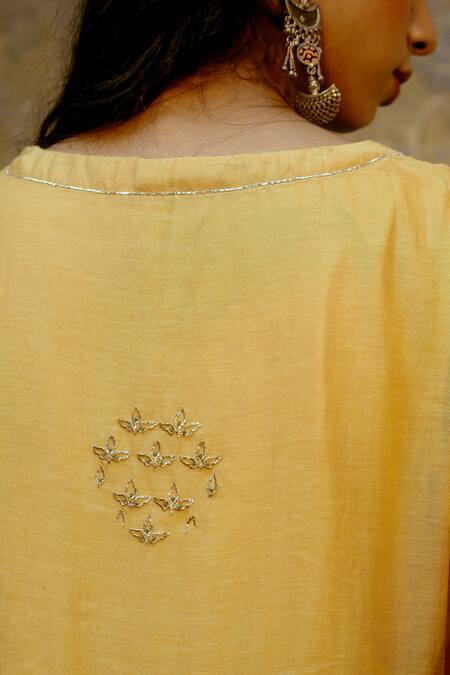 Chokhi Chorri_Yellow Malai Chanderi Round Embroidered Dress _Online_at_Aza_Fashions