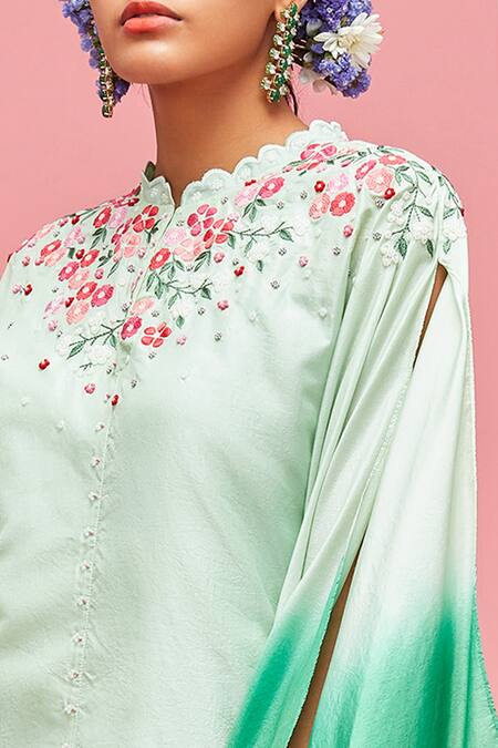 Buy Nachiket Barve Green Kaftan Silk, Palazzo And Lining Shantoon Round Split Sleeve Tunic & Set Online at Aza Fashions Buy_Nachiket Barve_Green Kaftan Silk, Palazzo And Lining Shantoon Round Split Sleeve Tunic & Set _Online_at_Aza_Fashions