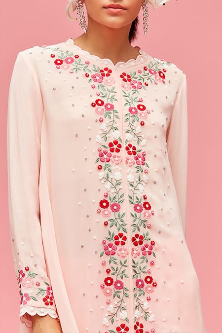 Buy_Nachiket Barve_Peach Dhoti Pant Satin, Lining Shantoon, Tunic Georgette Asymmetric And Set_Online_at_Aza_Fashions