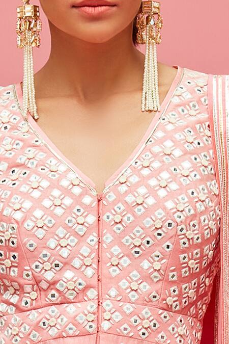 Buy Nachiket Barve Peach Anarkali Chanderi, Dupatta Tulle, Lining Mirror Embroidered Set Online at Aza Fashions Buy_Nachiket Barve_Peach Anarkali Chanderi, Dupatta Tulle, Lining Mirror Embroidered Set_Online_at_Aza_Fashions