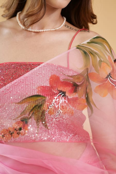Fallon.Studio By Shruti Kaushik_Pink Imported Pure Silk Organza Hand Painted The Razia Saree  _at_Aza_Fashions
