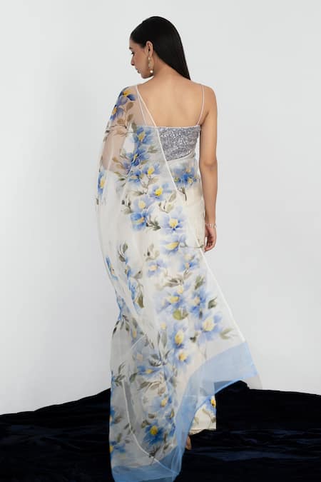 Shop_Fallon.Studio By Shruti Kaushik_Off White Imported Pure Silk Organza Hand Painted The Abhitha Saree  _at_Aza_Fashions