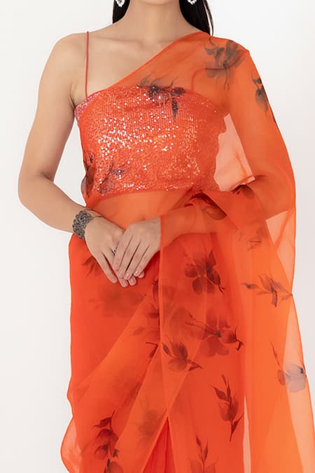 Buy_Fallon.Studio By Shruti Kaushik_Red Imported Pure Silk Organza Hand Painted Iris The Lavanya Saree  _Online_at_Aza_Fashions