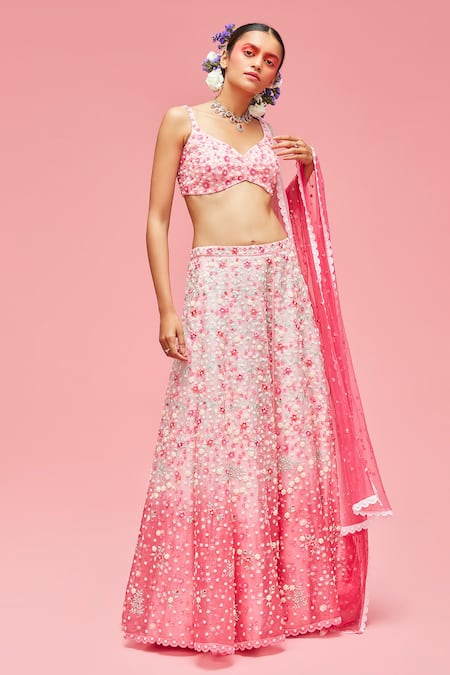 Nachiket Barve Pink Lehenga And Blouse Organza V Neck Embroidered Set 