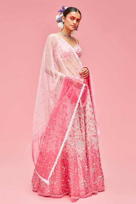 Nachiket Barve_Pink Tussar Silk, Dupatta Tulle, Lehenga And Blouse Organza, Embroidered Set _Online_at_Aza_Fashions