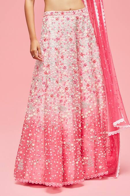 Nachiket Barve_Pink Tussar Silk, Dupatta Tulle, Lehenga And Blouse Organza, Embroidered Set _at_Aza_Fashions