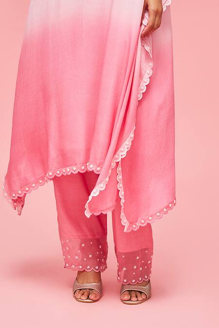 Shop_Nachiket Barve_Peach Organza, Kaftan Chiffon, Lining Shantoon, Palazzo Ombre Tunic And Set _Online_at_Aza_Fashions