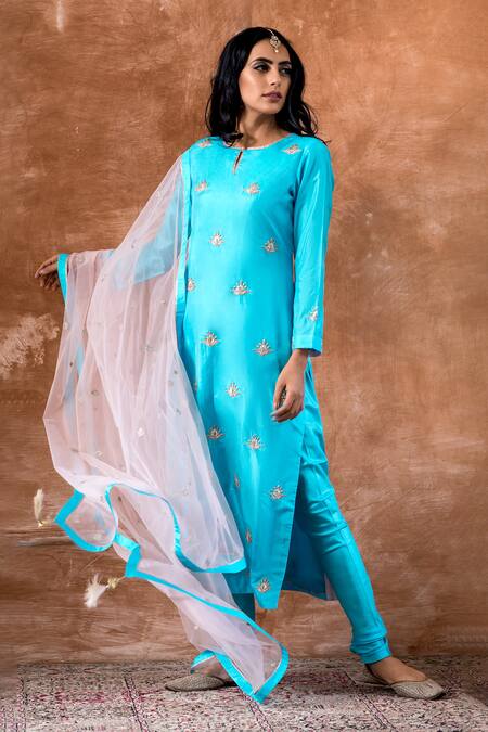 Kanika Sharma_Blue Silk, Net Aasmani Kurta Set _Online_at_Aza_Fashions