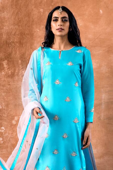 Buy_Kanika Sharma_Blue Silk, Net Aasmani Kurta Set _Online_at_Aza_Fashions