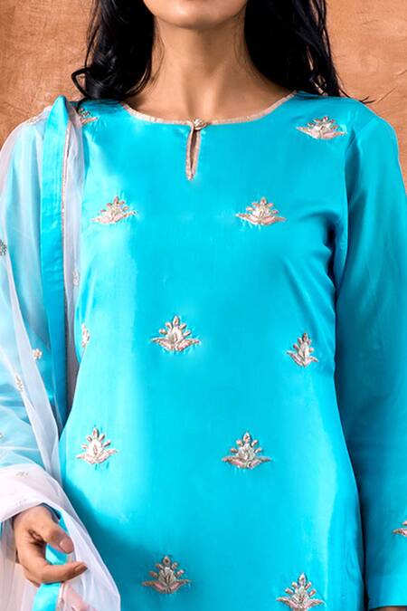 Shop_Kanika Sharma_Blue Silk, Net Aasmani Kurta Set _Online_at_Aza_Fashions