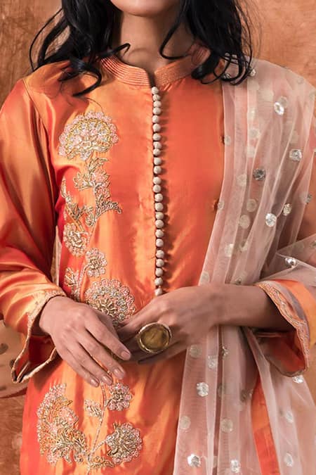 Buy_Kanika Sharma_Orange Silk, Net Surya Kurta Set _Online_at_Aza_Fashions