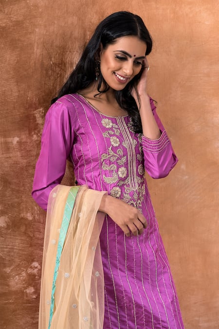 Buy_Kanika Sharma_Purple Silk, Net Kurta Set _Online_at_Aza_Fashions
