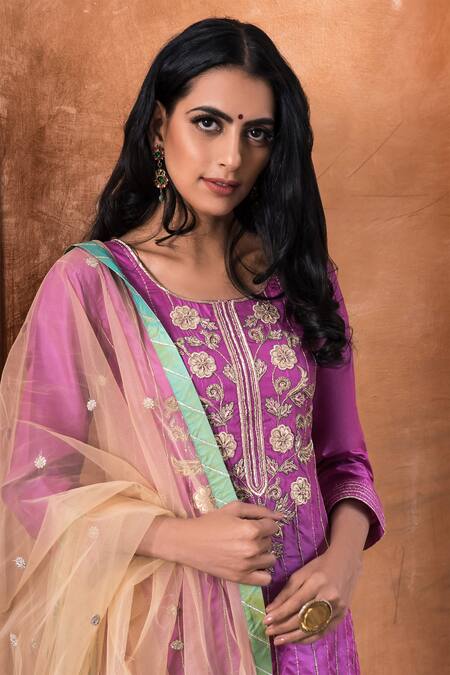 Shop_Kanika Sharma_Purple Silk, Net Kurta Set _Online_at_Aza_Fashions