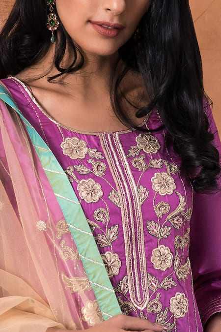 Kanika Sharma_Purple Silk, Net Kurta Set _at_Aza_Fashions