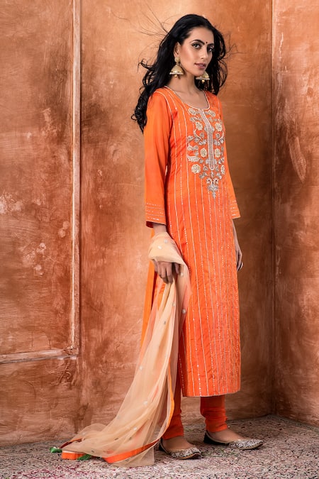 Kanika Sharma_Orange Silk, Net Narangi Kurta Set _Online_at_Aza_Fashions
