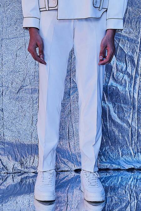 Line Out Line_Off White Cotton Straight Fit Trouser_Online_at_Aza_Fashions