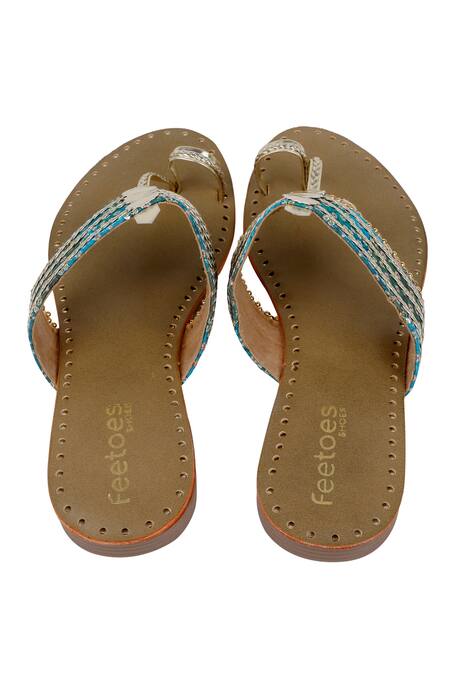 Shop Feetoes Shoes Green Bandhani Motif Kolhapuri Flats at Aza Fashions Shop_Feetoes Shoes_Green Bandhani Motif Kolhapuri Flats_at_Aza_Fashions