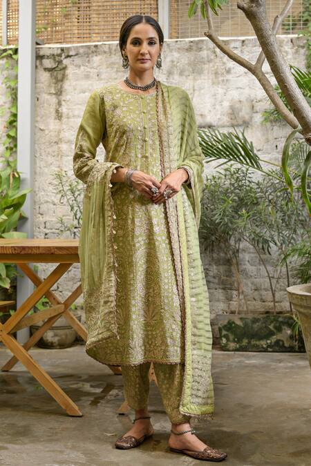 Heena Kochhar Green Chanderi Kurta Set