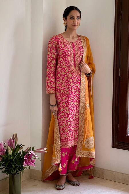 Heena Kochhar Pink Mashru Embroidered Kurta Set