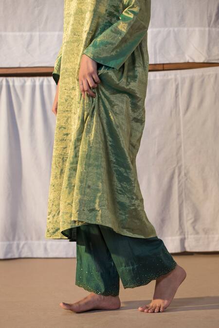Anavila_Green Jamdani Zari Kurta And Palazzo Set_Online_at_Aza_Fashions
