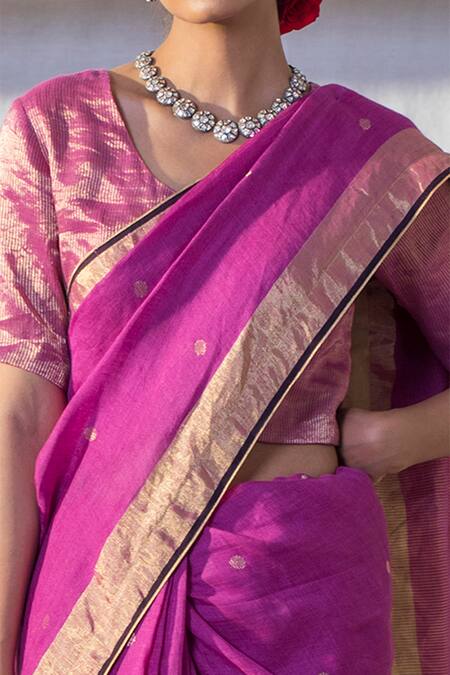 Buy_Anavila_Purple 100% Linen, Zari Saree_Online_at_Aza_Fashions