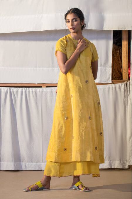 Shop Anavila Yellow Zari Embroidered Dress at Aza Fashions Shop_Anavila_Yellow Zari Embroidered Dress_at_Aza_Fashions