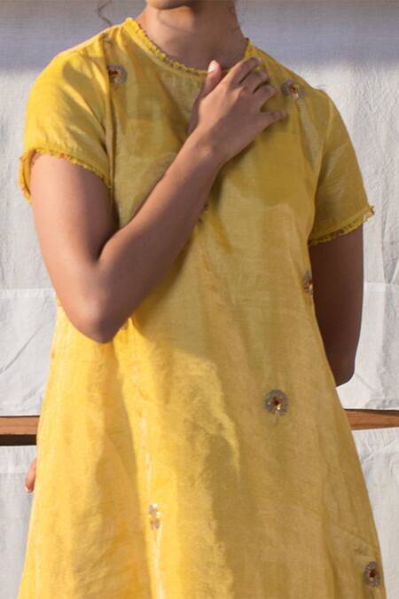 Buy Anavila Yellow Zari Embroidered Dress Online at Aza Fashions Buy_Anavila_Yellow Zari Embroidered Dress_Online_at_Aza_Fashions