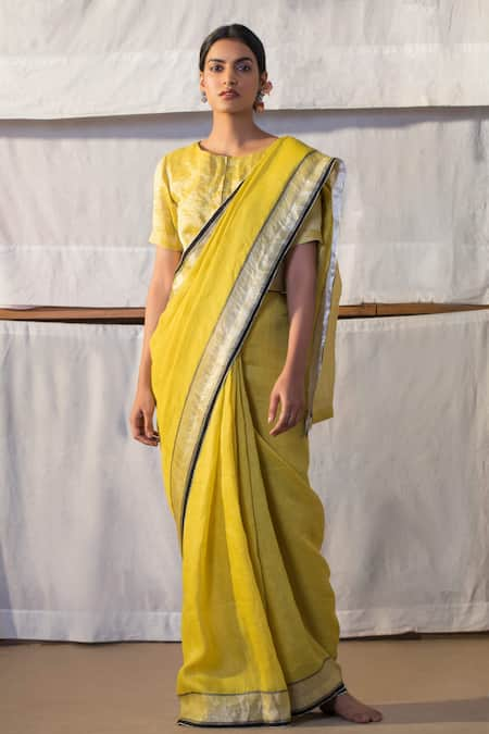 Anavila Yellow Linen Saree