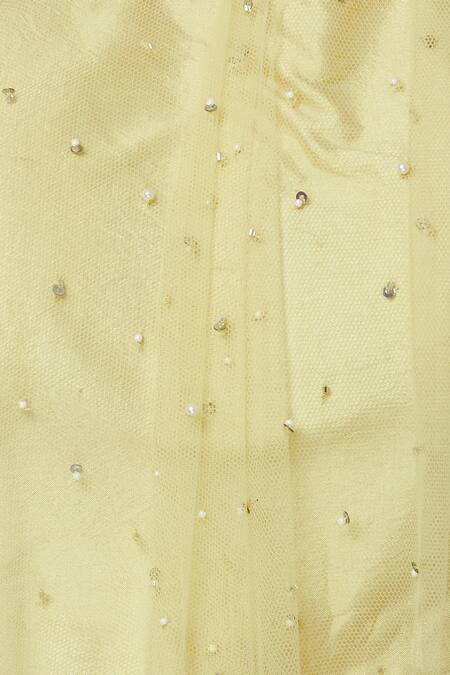 Shop_Aariyana Couture_Yellow Modal, Satin Pearls Asymmetric Embroidered Cape Dhoti Pant Set_Online_at_Aza_Fashions