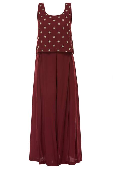 Shop_Aariyana Couture_Grey Georgette Beads Round , Open Embroidered Jacket Palazzo Set _Online_at_Aza_Fashions