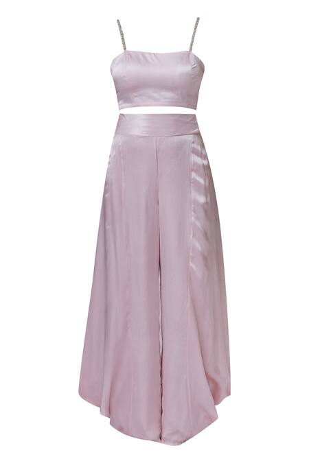 Aariyana Couture_Purple Silk, Satin, Modal Embroidery Square Neck, Round Cape Draped Pant Set_Online_at_Aza_Fashions