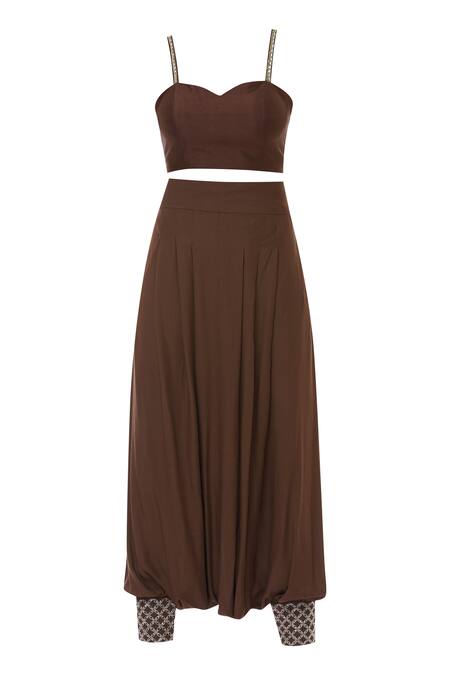 Shop_Aariyana Couture_Beige Georgette, Mohair Embroidery Sweetheart Neck Cape Pant Set_Online_at_Aza_Fashions