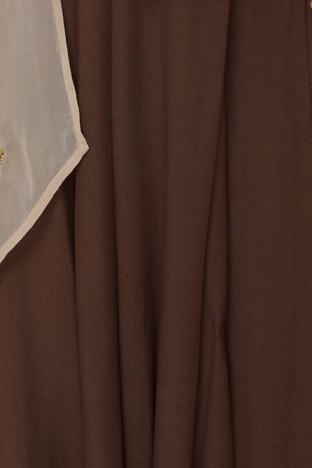 Aariyana Couture_Beige Georgette, Mohair Embroidery Sweetheart Neck Cape Pant Set_at_Aza_Fashions