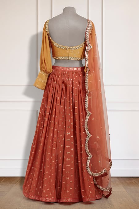 Shop_Salian By Anushree_Orange Lehenga Crepe Blouse Silk Printed Set _at_Aza_Fashions
