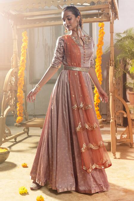 Buy_Salian By Anushree_Purple Anarkali Modal Satin Dupatta Net Printed With_Online_at_Aza_Fashions