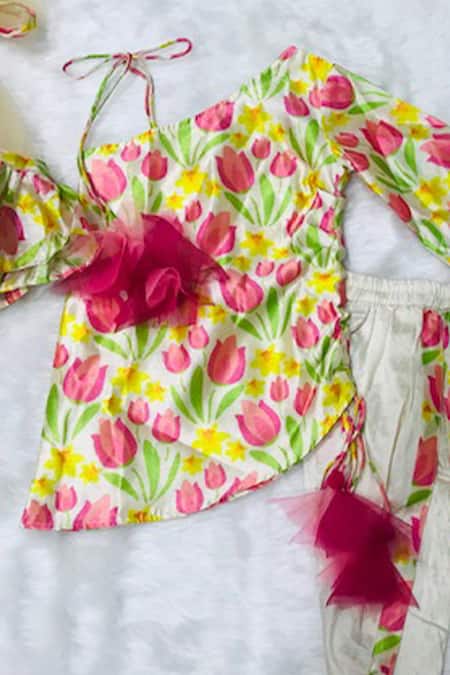 Kirti Agarwal - Pret N Couture_Beige Silk, Cotton, Net Embroidery Printed One Shoulder Kurta And Dhoti Pant Set _Online_at_Aza_Fashions