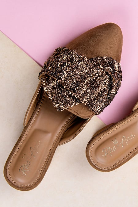 Rhe-Ana_Brown Sequins Silver Lining Mules _Online_at_Aza_Fashions