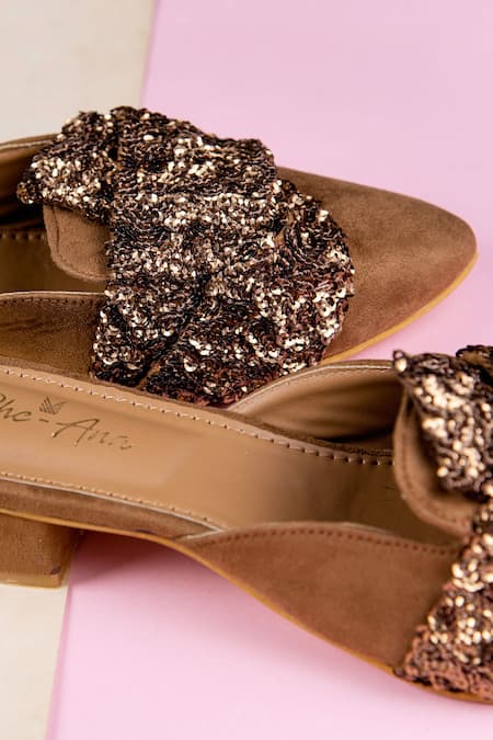 Buy_Rhe-Ana_Brown Sequins Silver Lining Mules _Online_at_Aza_Fashions
