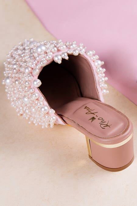 Rhe-Ana_Pink Pearls Pretty Block Heel Mules_Online_at_Aza_Fashions
