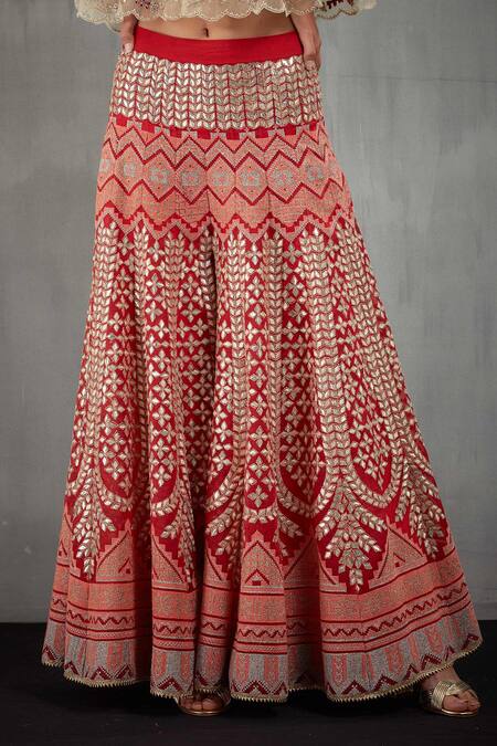 Buy_Kavita Bhartia_Beige Organza Blouse Scoop Cape Round Embroidered Pant Set With  _Online_at_Aza_Fashions