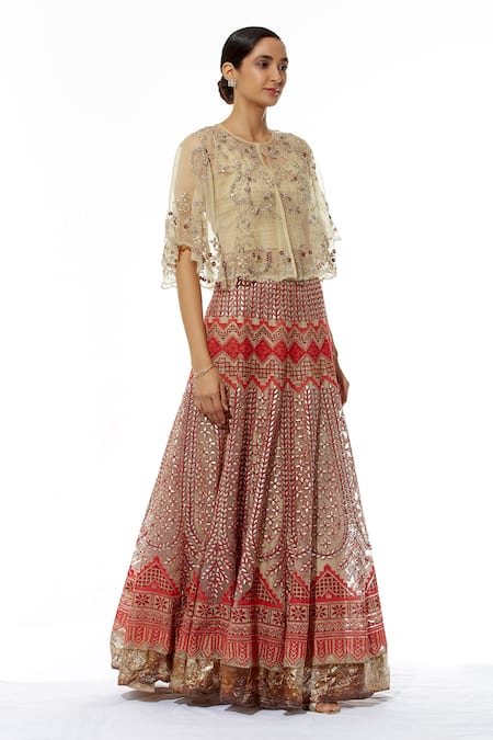 Kavita Bhartia Embroidered Lehenga Set with Organza Cape 