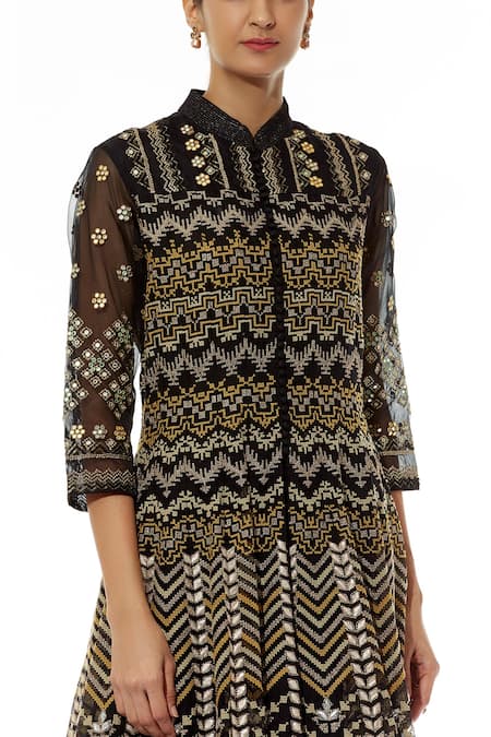 Buy Kavita Bhartia Black Organza, Chiffon Band Collar Embroidered Anarkali And Palazzo Set Online at Aza Fashions Buy_Kavita Bhartia_Black Organza, Chiffon Band Collar Embroidered Anarkali And Palazzo Set _Online_at_Aza_Fashions