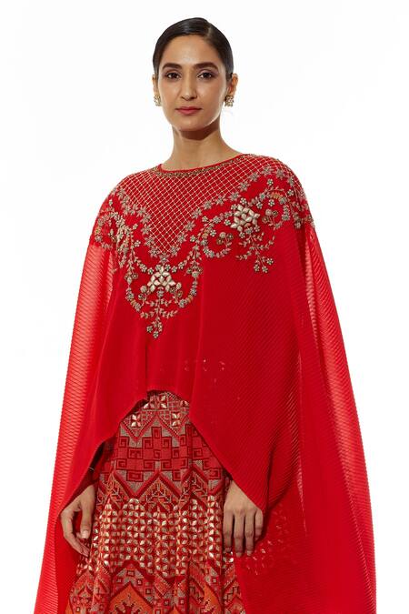 Kavita Bhartia Red Organza, Crinkle Round Embroidered Lehenga Set Online at Aza Fashions Kavita Bhartia_Red Organza, Crinkle Round Embroidered Lehenga Set _Online_at_Aza_Fashions