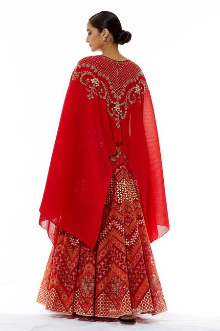 Shop Kavita Bhartia Red Organza, Crinkle Round Embroidered Lehenga Set at Aza Fashions Shop_Kavita Bhartia_Red Organza, Crinkle Round Embroidered Lehenga Set _at_Aza_Fashions