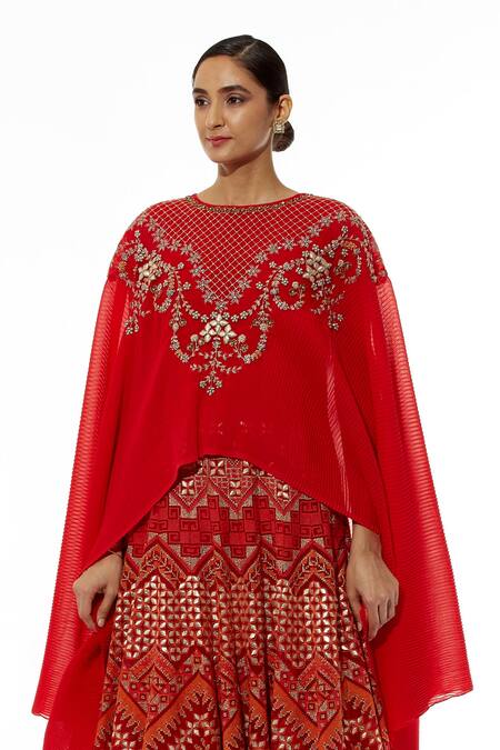 Buy Kavita Bhartia Red Organza, Crinkle Round Embroidered Lehenga Set Online at Aza Fashions Buy_Kavita Bhartia_Red Organza, Crinkle Round Embroidered Lehenga Set _Online_at_Aza_Fashions