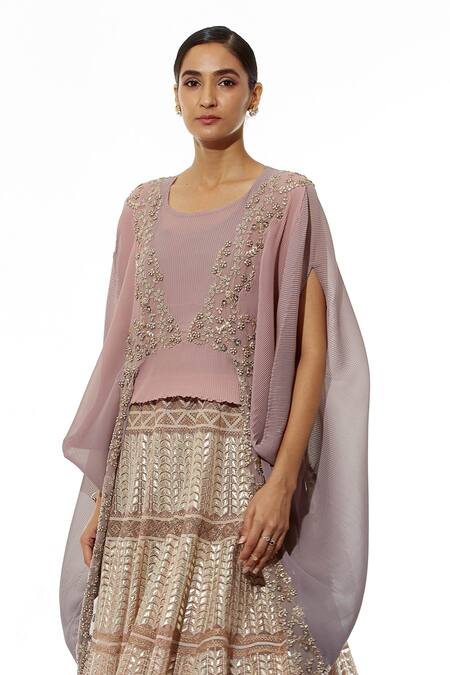 Buy Kavita Bhartia Pink Organza Anarkali Scoop Cape Round Embroidered With Online at Aza Fashions Buy_Kavita Bhartia_Pink Organza Anarkali Scoop Cape Round Embroidered With _Online_at_Aza_Fashions