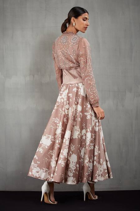 Kavita Bhartia Embroidered Organza Jacket with Printed Skirt